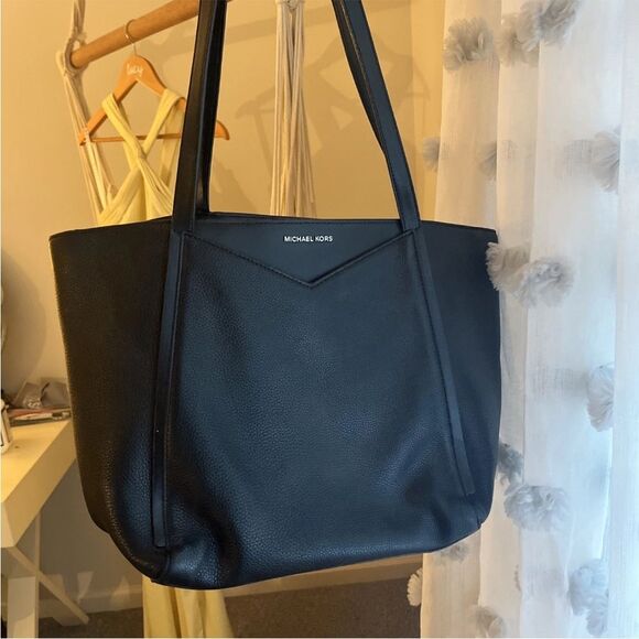 Michael Kors Whitney Black Leather Large Tote Bag Silver Hardware used - Picture 1 of 8